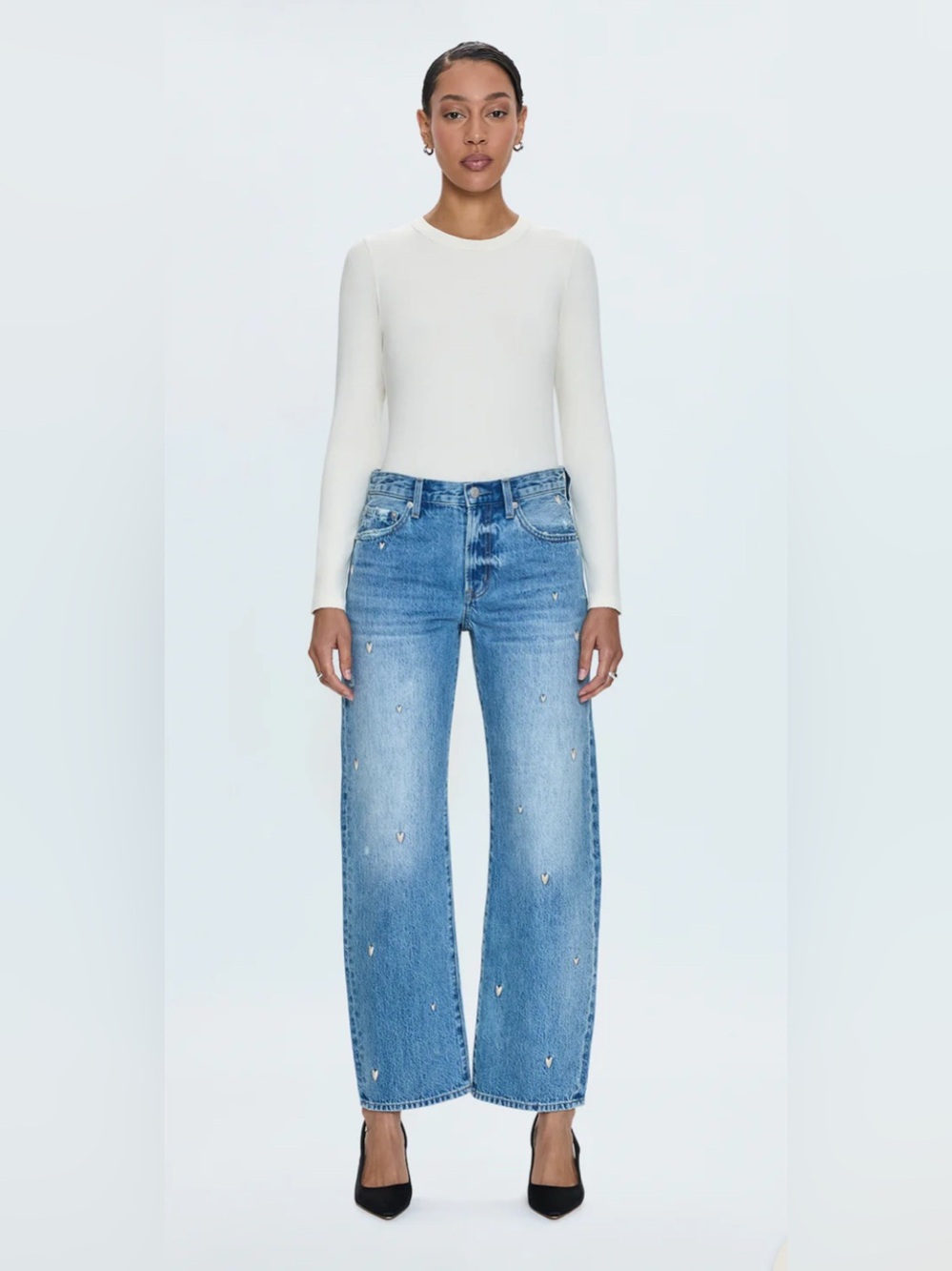 NEW Pistola Lexi Mid Rise Bowed Straight Jean- Confetti Vintage Sz 26